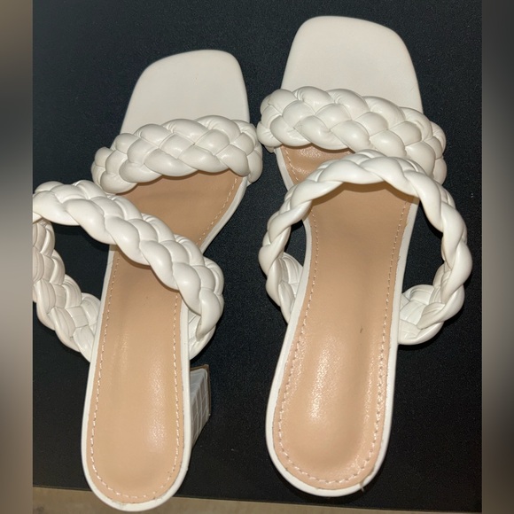 White Braided Heeled Sandals - Picture 2 of 5
